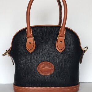 Vintage Dooney & Bourke Norfolk Genuine Leather Blue & Brown Satchel Purse Bag